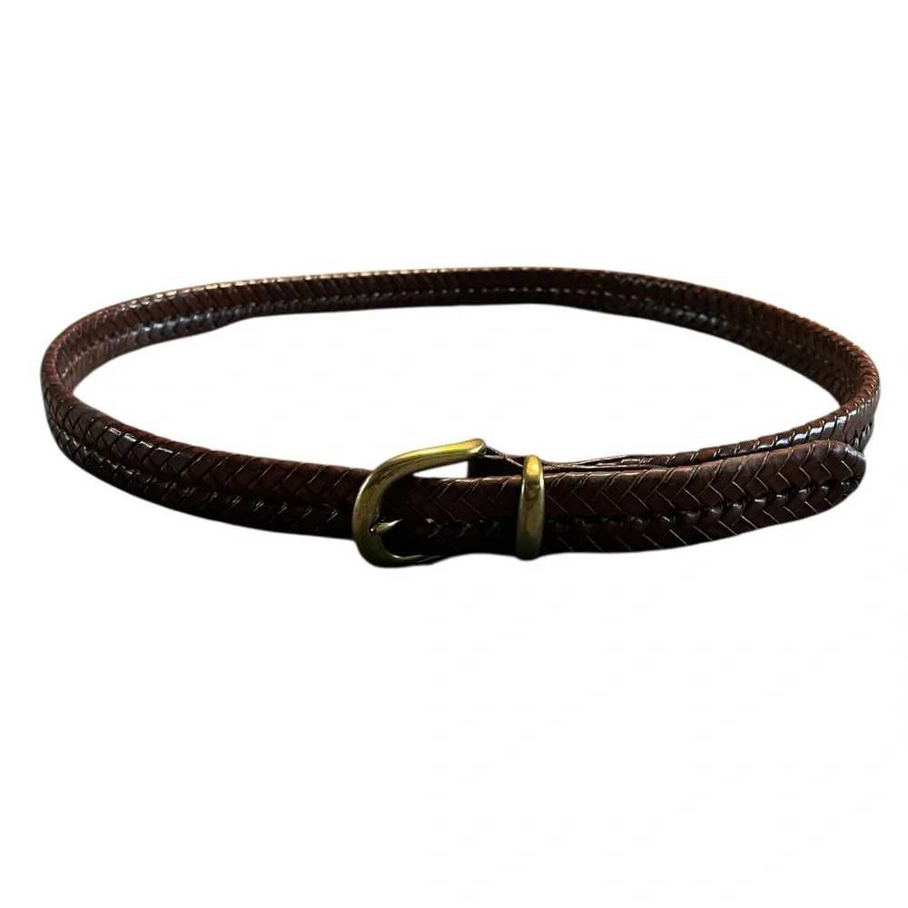 COACH‎ Men's Brown Genuine Leather Braided Belt with Gold Brass Buckle 42in 5922